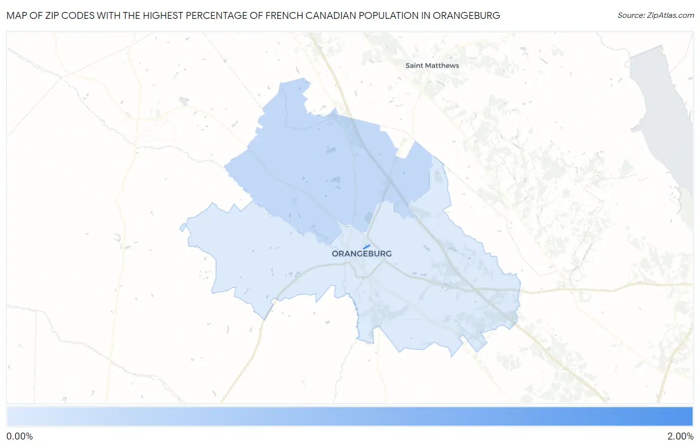 Zip Codes with the Highest Percentage of French Canadian Population in Orangeburg Map