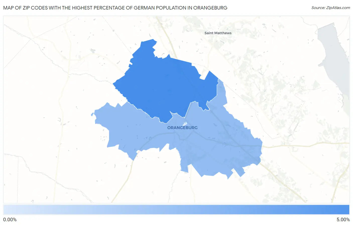 Zip Codes with the Highest Percentage of German Population in Orangeburg Map