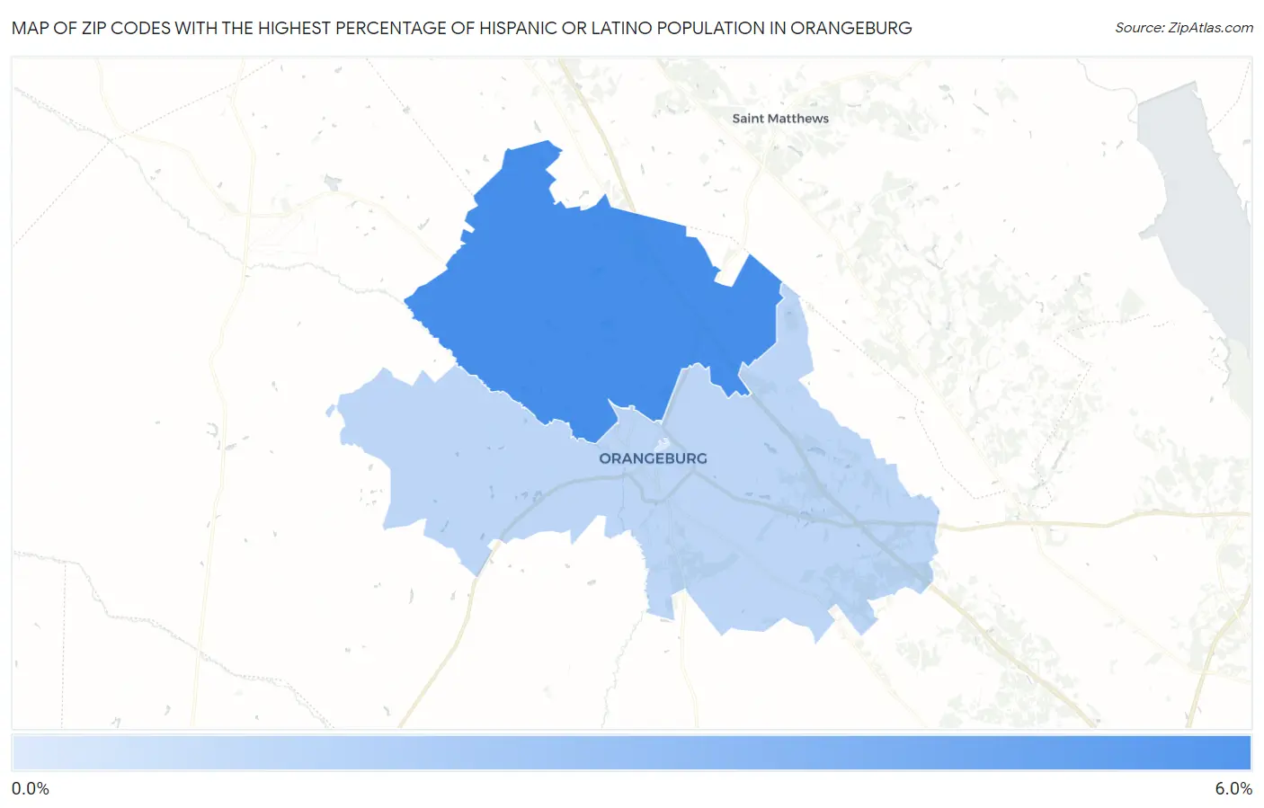 Zip Codes with the Highest Percentage of Hispanic or Latino Population in Orangeburg Map