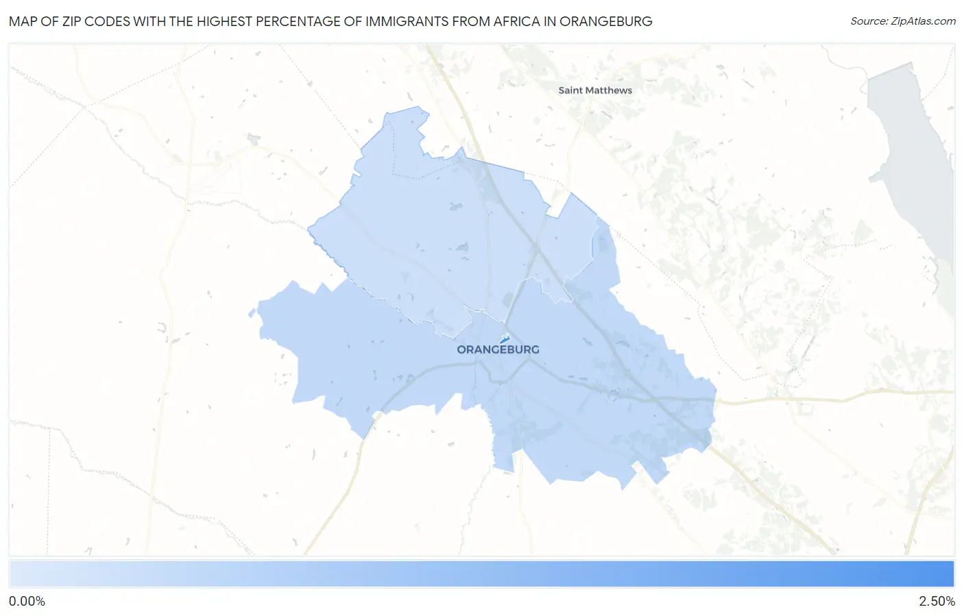Zip Codes with the Highest Percentage of Immigrants from Africa in Orangeburg Map