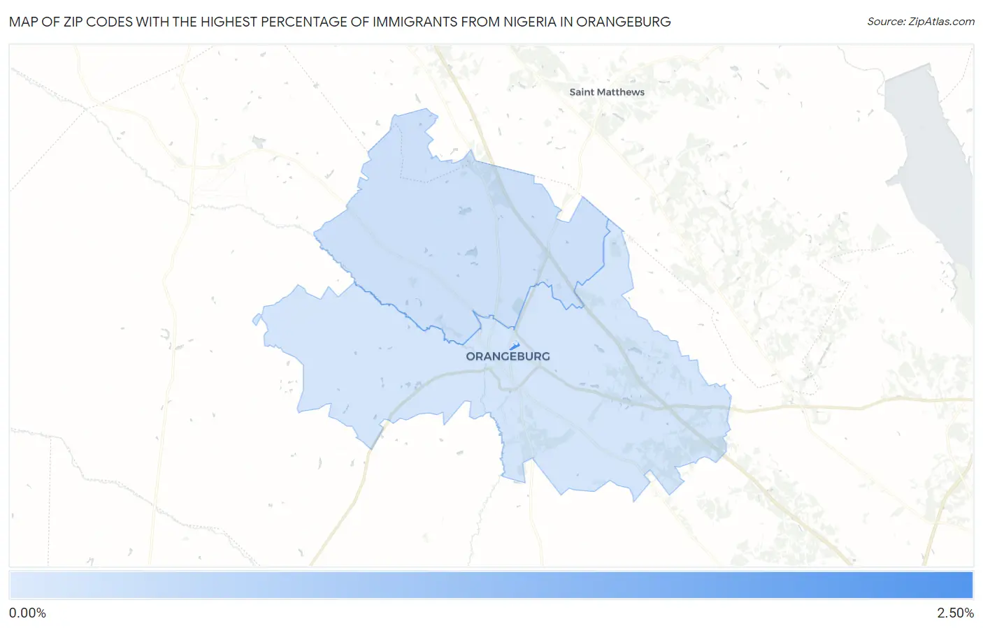 Zip Codes with the Highest Percentage of Immigrants from Nigeria in Orangeburg Map