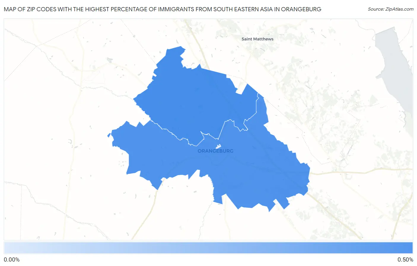 Zip Codes with the Highest Percentage of Immigrants from South Eastern Asia in Orangeburg Map