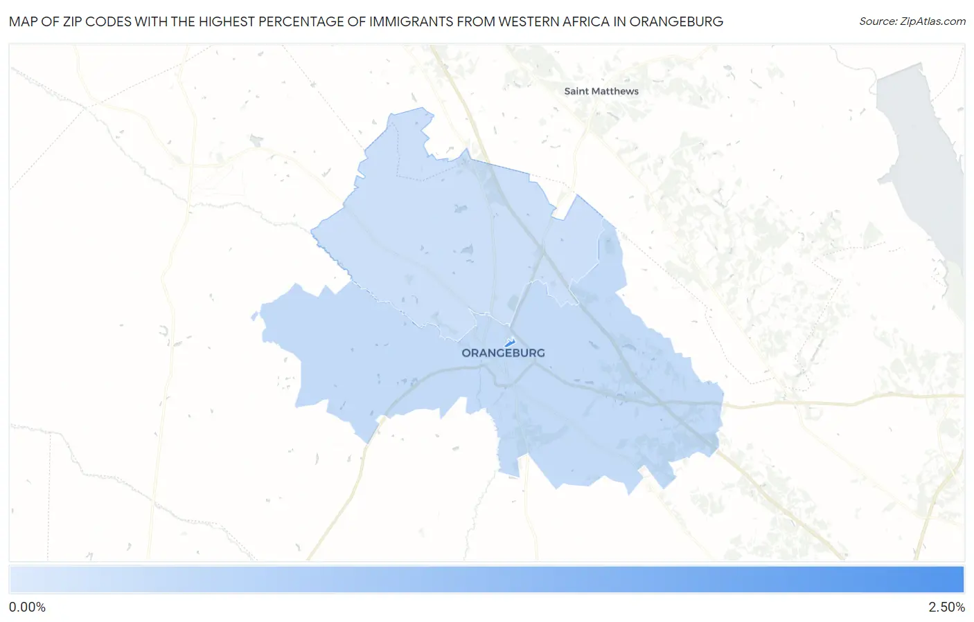 Zip Codes with the Highest Percentage of Immigrants from Western Africa in Orangeburg Map