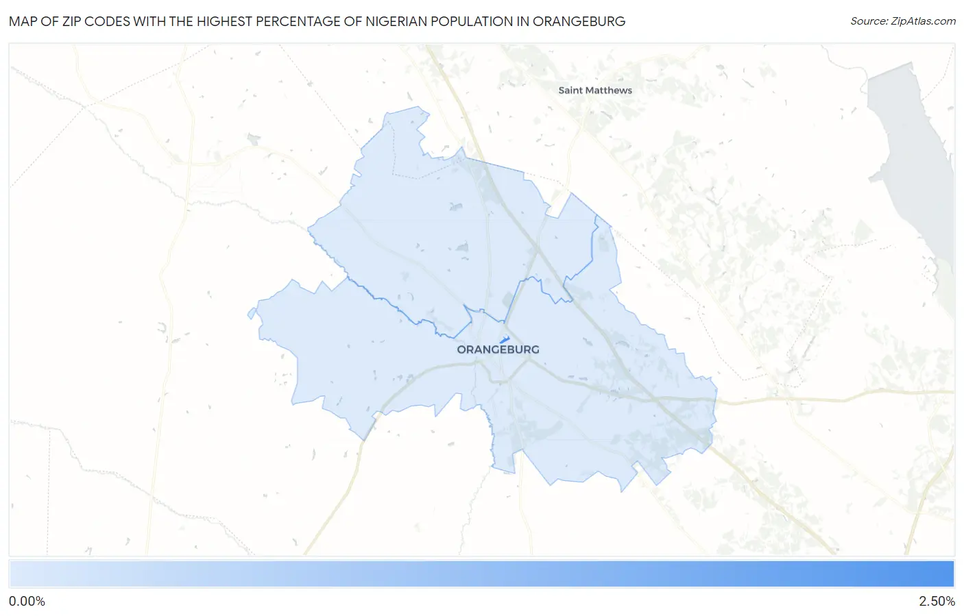 Zip Codes with the Highest Percentage of Nigerian Population in Orangeburg Map
