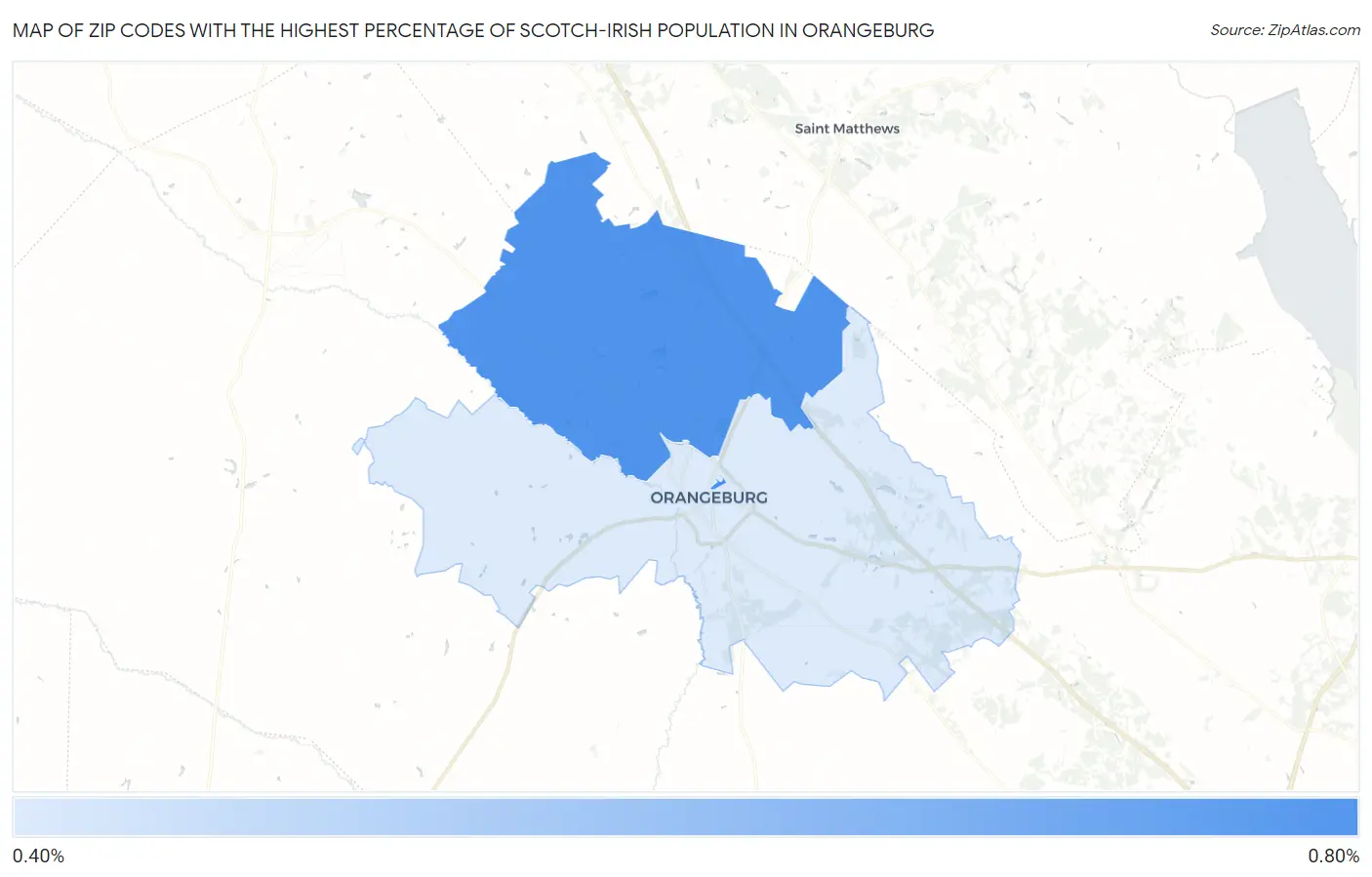 Zip Codes with the Highest Percentage of Scotch-Irish Population in Orangeburg Map