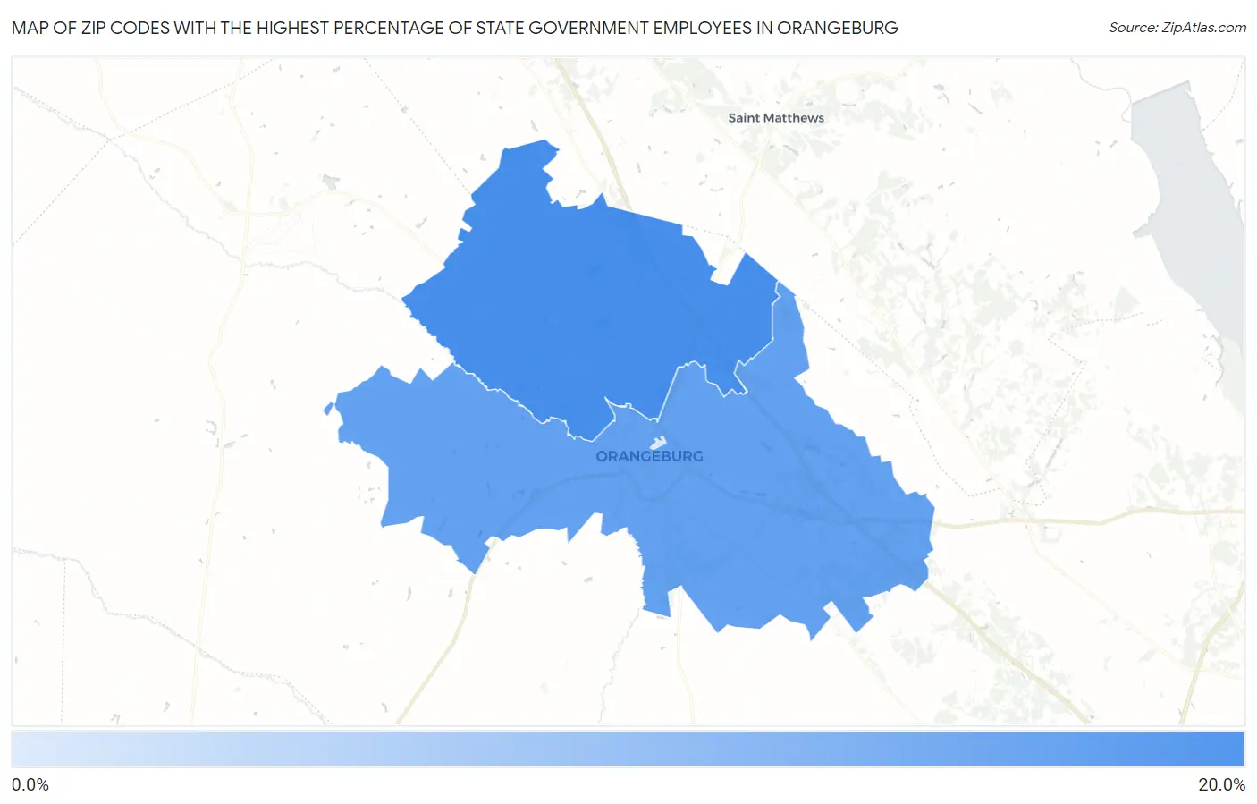 Zip Codes with the Highest Percentage of State Government Employees in Orangeburg Map
