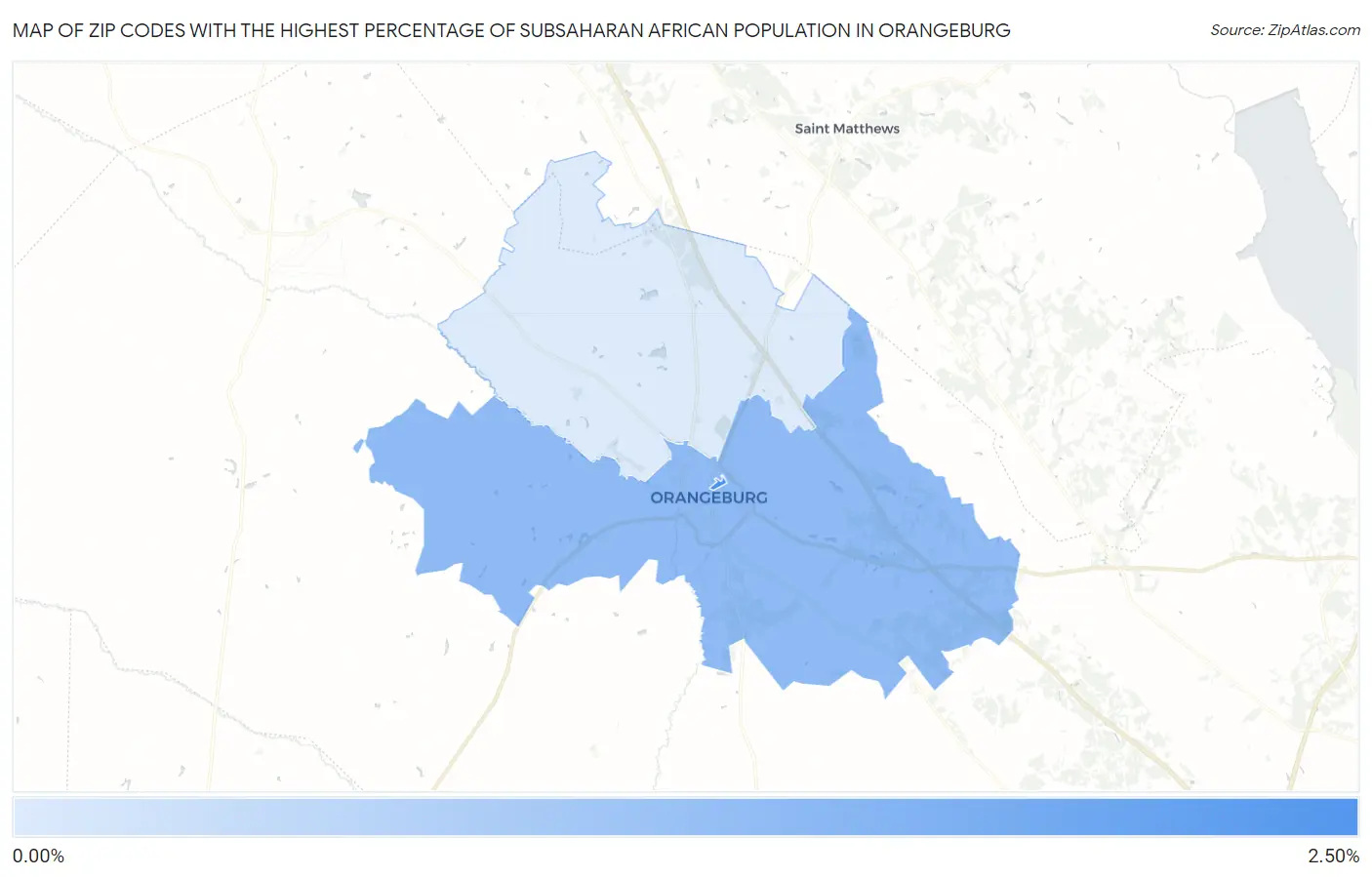 Zip Codes with the Highest Percentage of Subsaharan African Population in Orangeburg Map