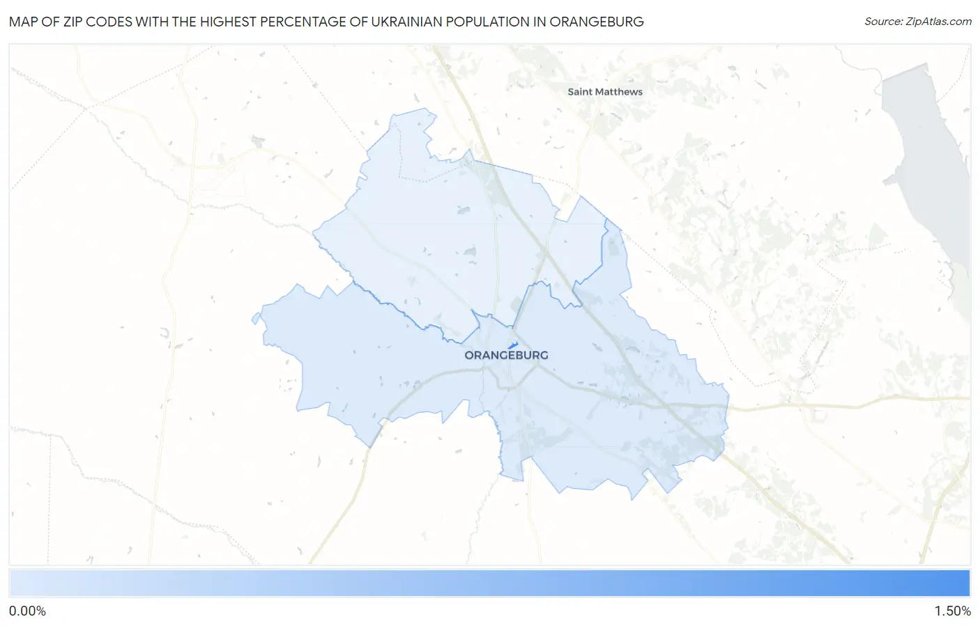 Zip Codes with the Highest Percentage of Ukrainian Population in Orangeburg Map