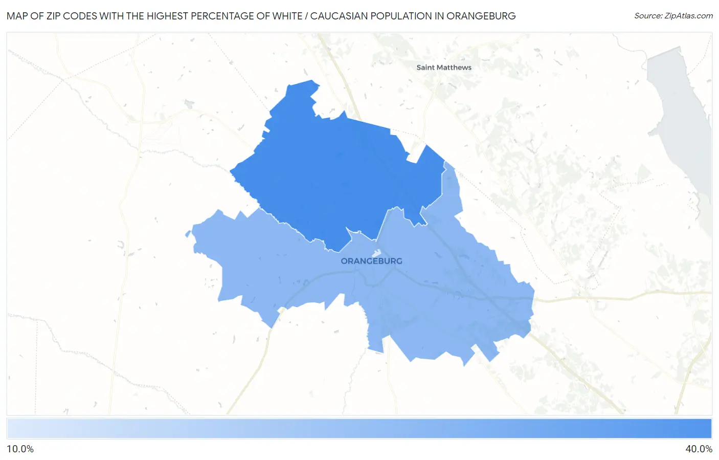 Zip Codes with the Highest Percentage of White / Caucasian Population in Orangeburg Map