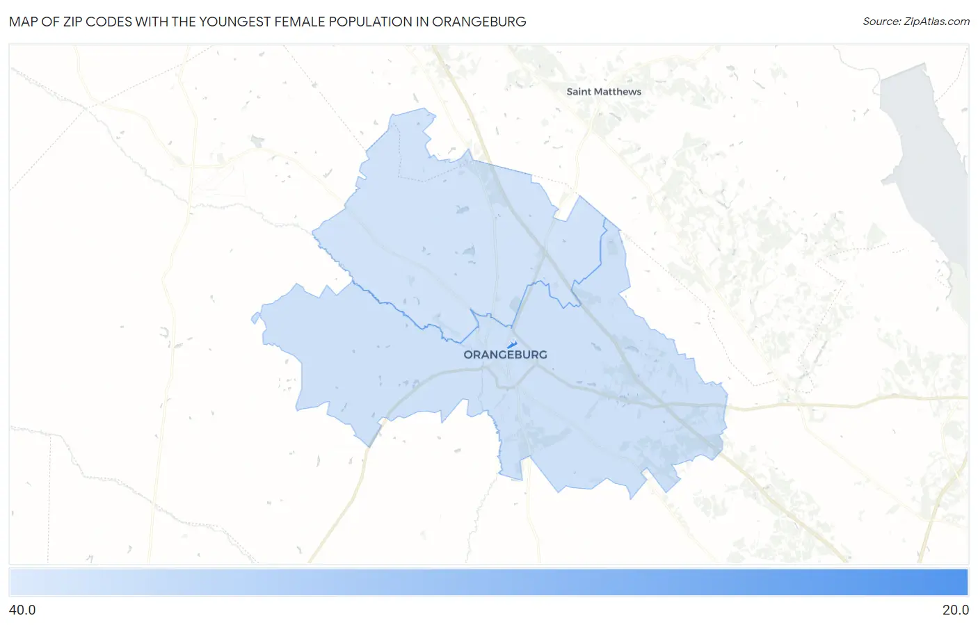 Zip Codes with the Youngest Female Population in Orangeburg Map