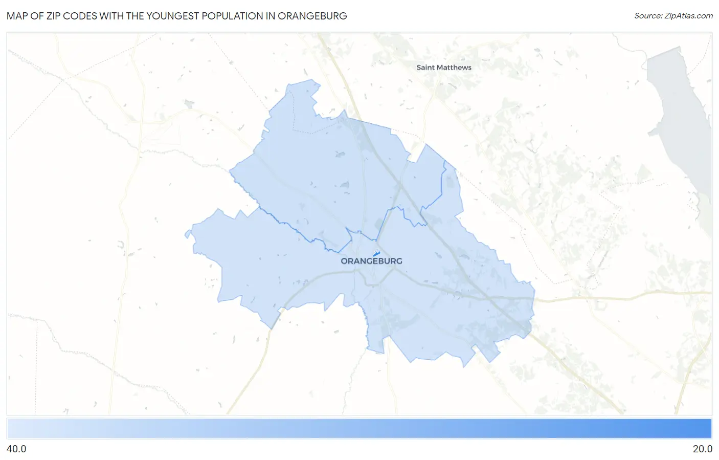 Zip Codes with the Youngest Population in Orangeburg Map