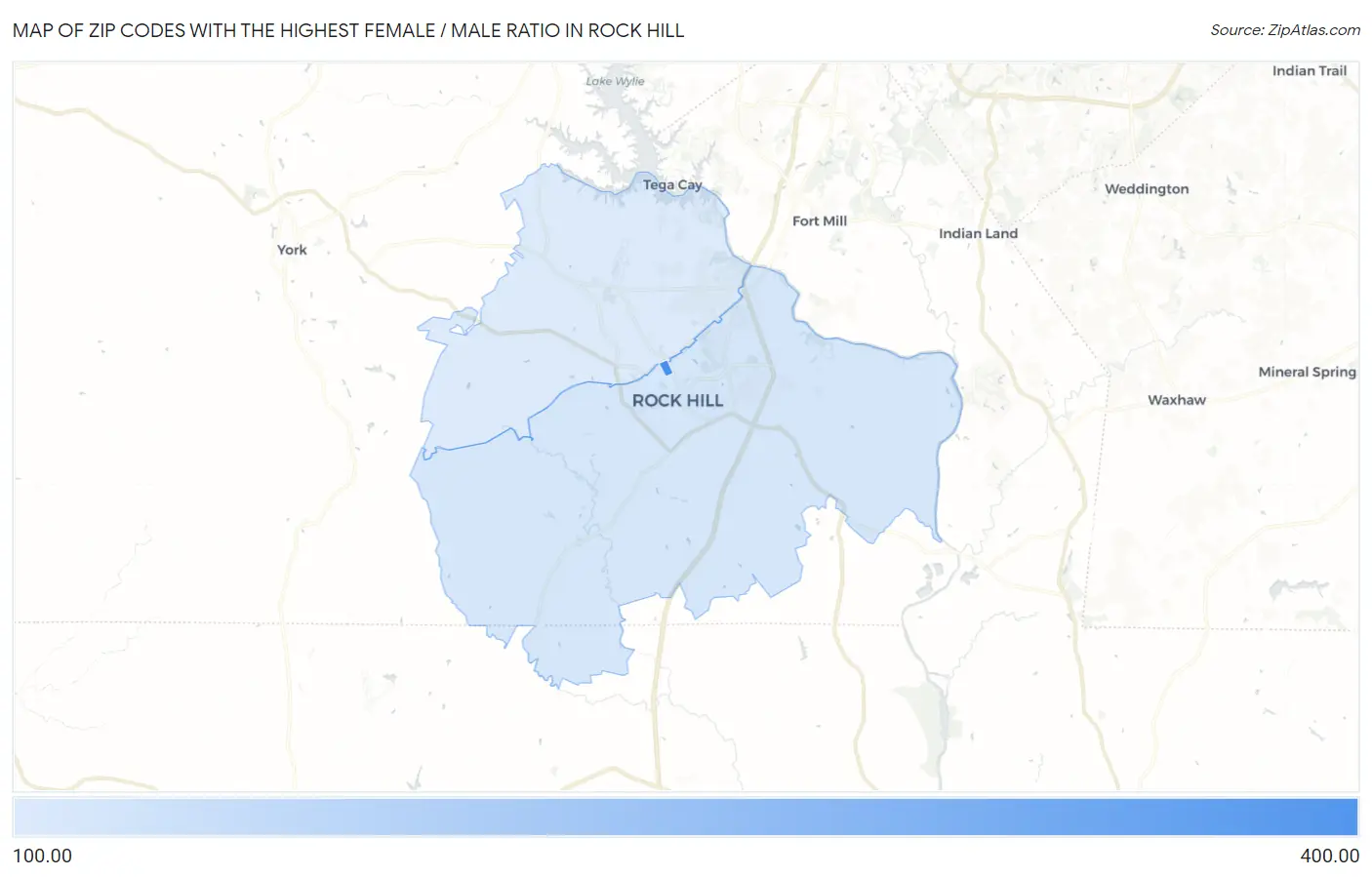 Zip Codes with the Highest Female / Male Ratio in Rock Hill Map