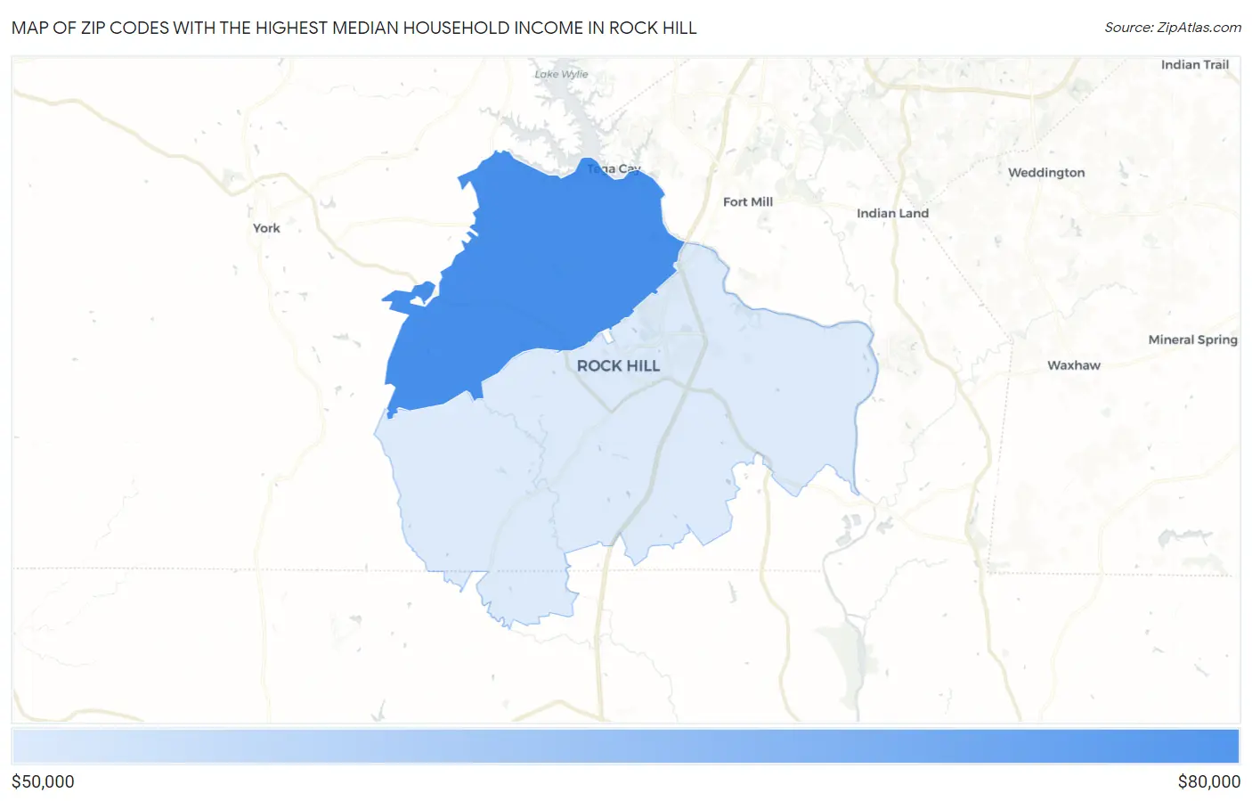 Zip Codes with the Highest Median Household Income in Rock Hill Map