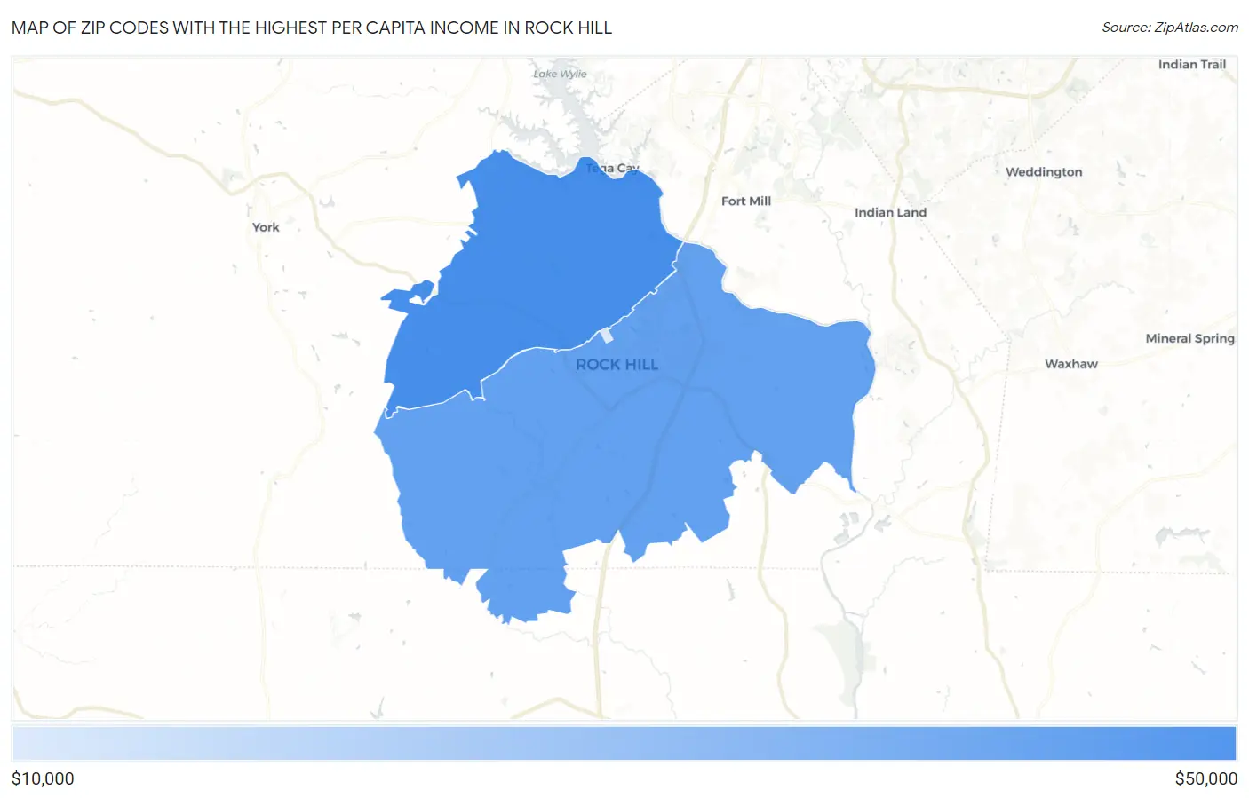 Zip Codes with the Highest Per Capita Income in Rock Hill Map
