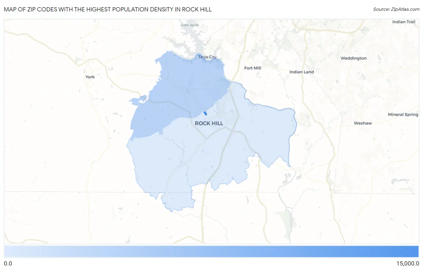 Zip Codes with the Highest Population Density in Rock Hill Map