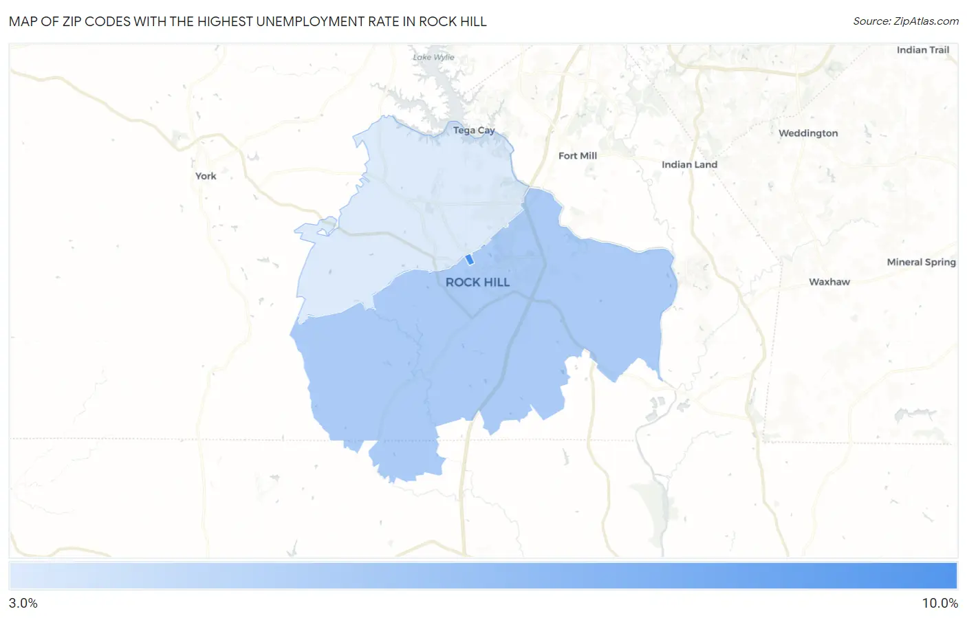 Zip Codes with the Highest Unemployment Rate in Rock Hill Map