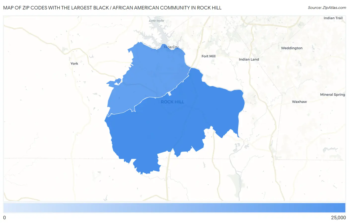 Zip Codes with the Largest Black / African American Community in Rock Hill Map
