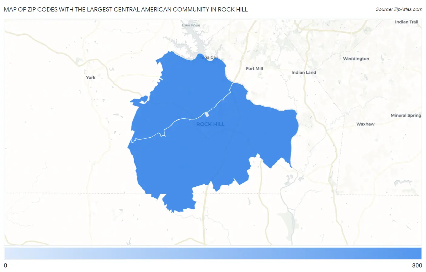 Zip Codes with the Largest Central American Community in Rock Hill Map