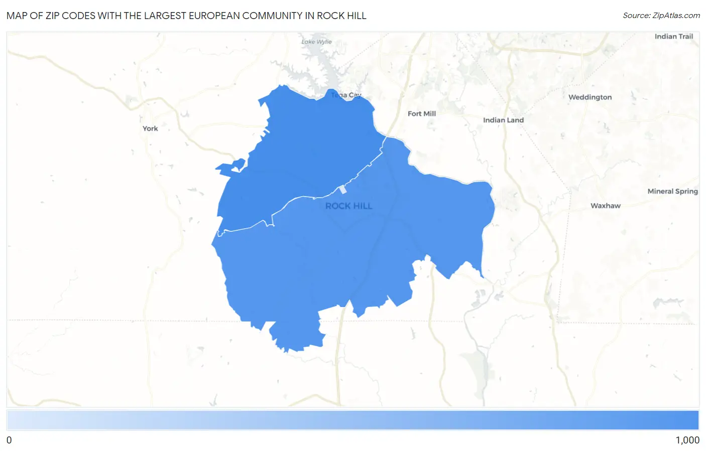 Zip Codes with the Largest European Community in Rock Hill Map