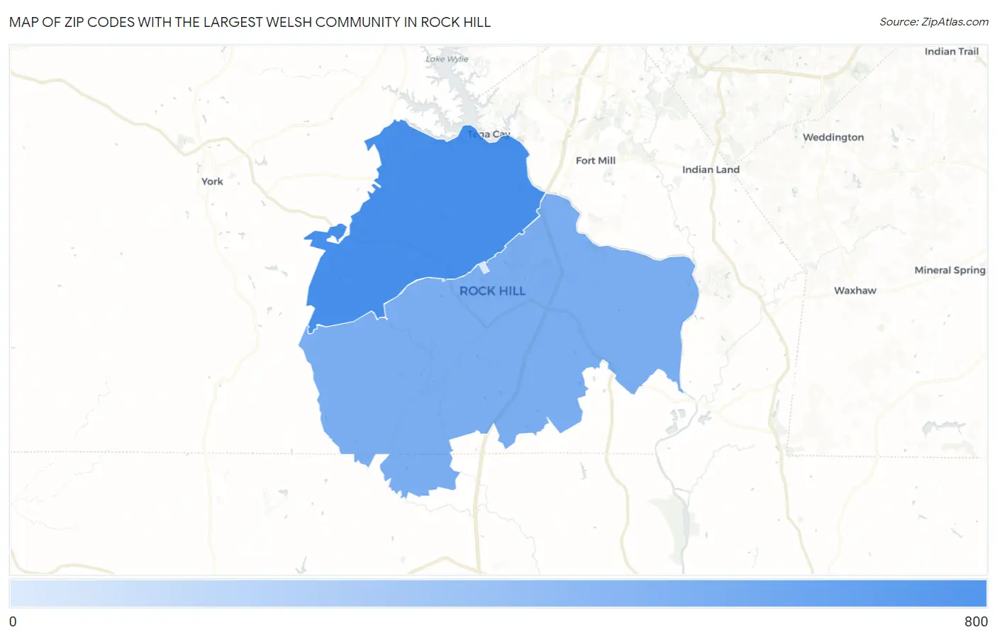 Zip Codes with the Largest Welsh Community in Rock Hill Map