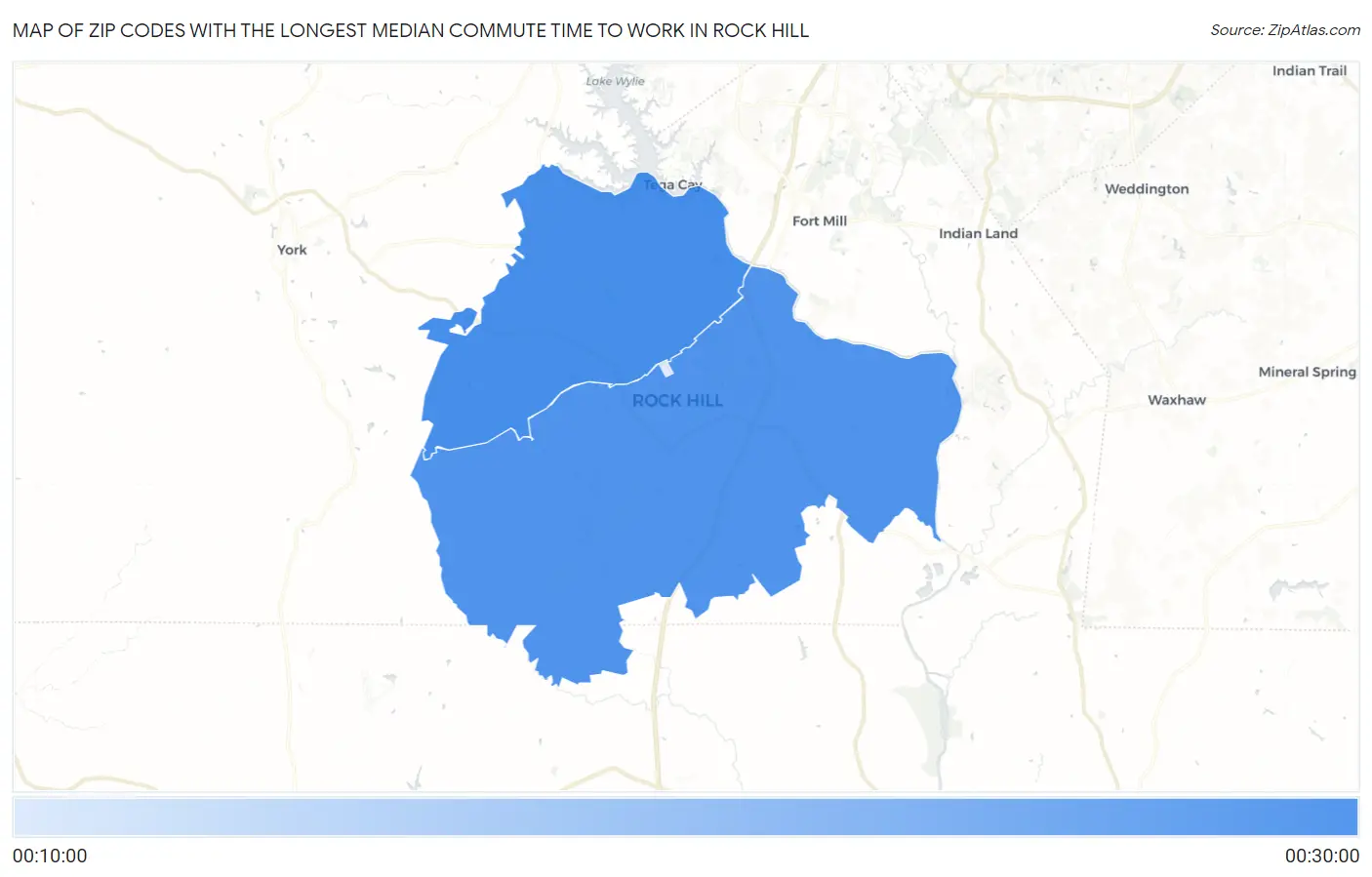 Zip Codes with the Longest Median Commute Time to Work in Rock Hill Map