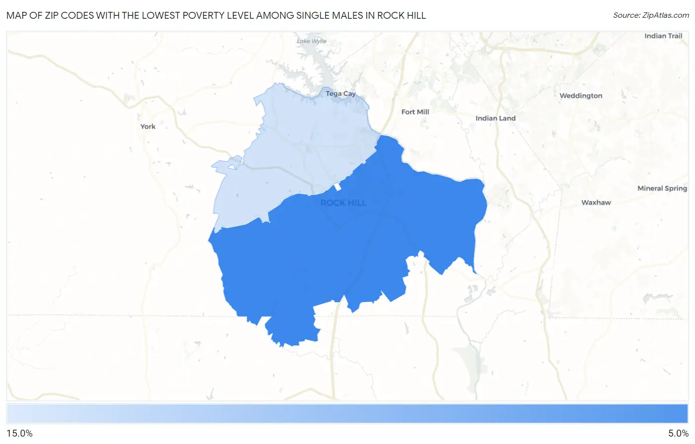 Zip Codes with the Lowest Poverty Level Among Single Males in Rock Hill Map