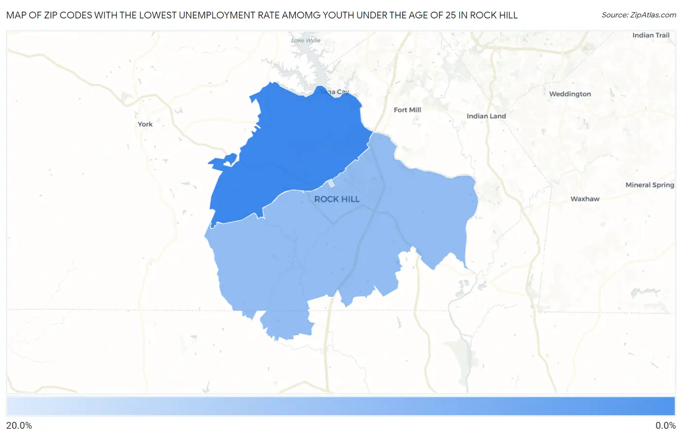 Zip Codes with the Lowest Unemployment Rate Amomg Youth Under the Age of 25 in Rock Hill Map