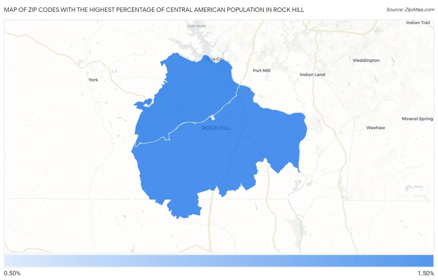 Zip Codes with the Highest Percentage of Central American Population in Rock Hill Map