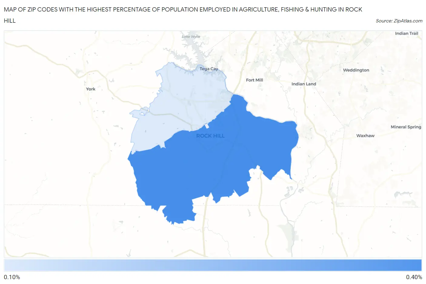 Zip Codes with the Highest Percentage of Population Employed in Agriculture, Fishing & Hunting in Rock Hill Map