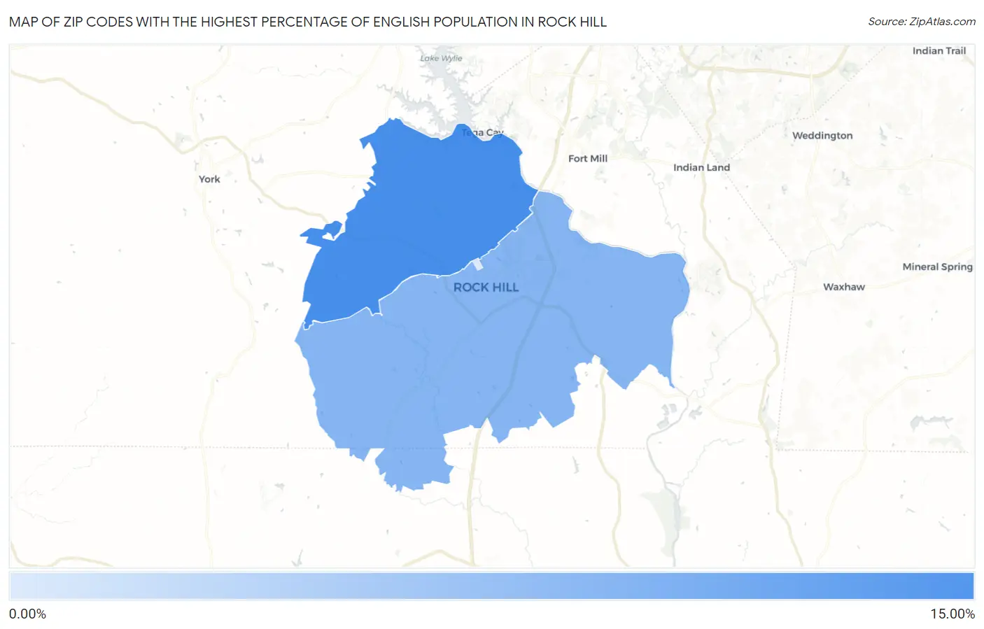 Zip Codes with the Highest Percentage of English Population in Rock Hill Map
