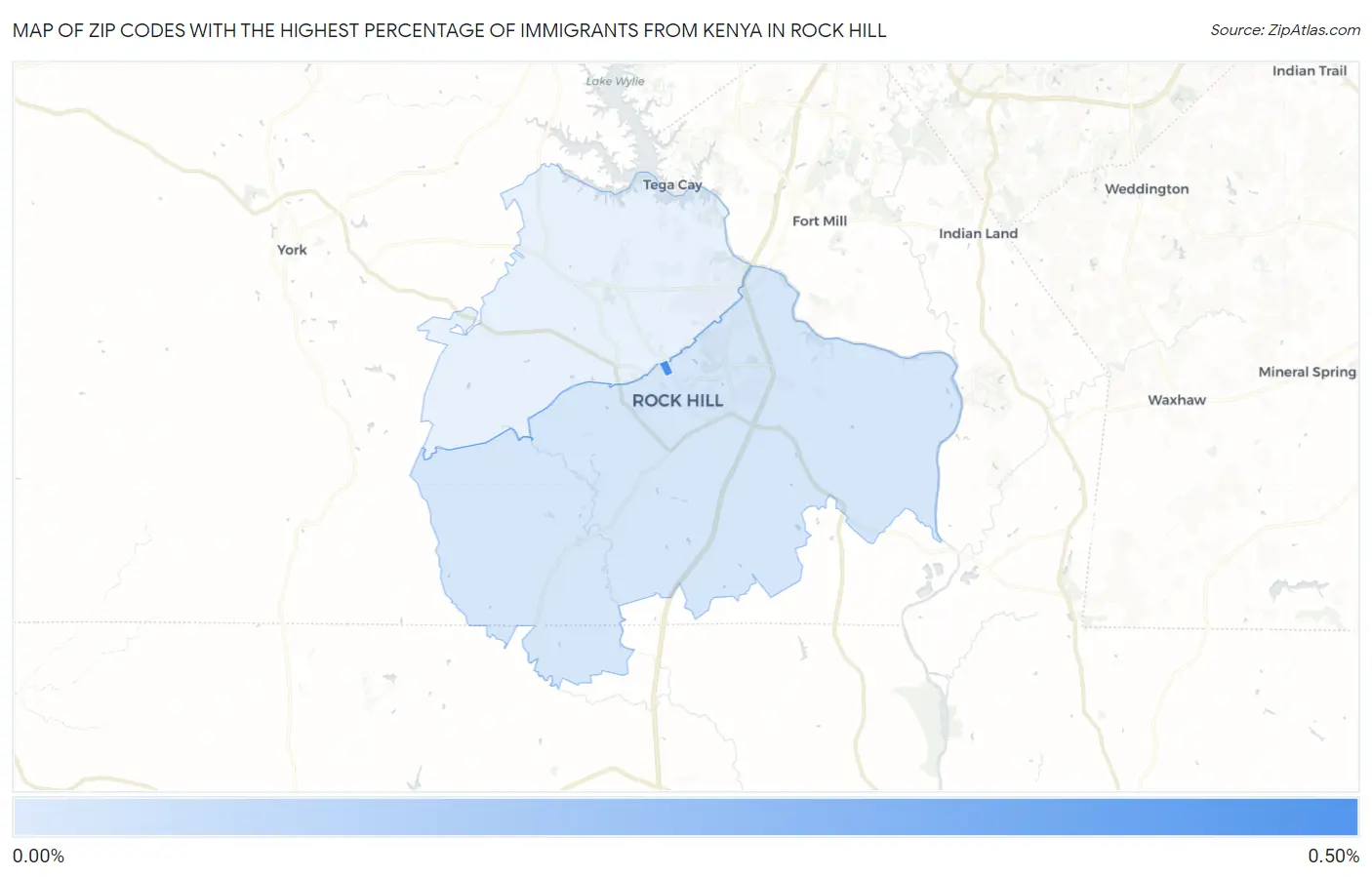 Zip Codes with the Highest Percentage of Immigrants from Kenya in Rock Hill Map