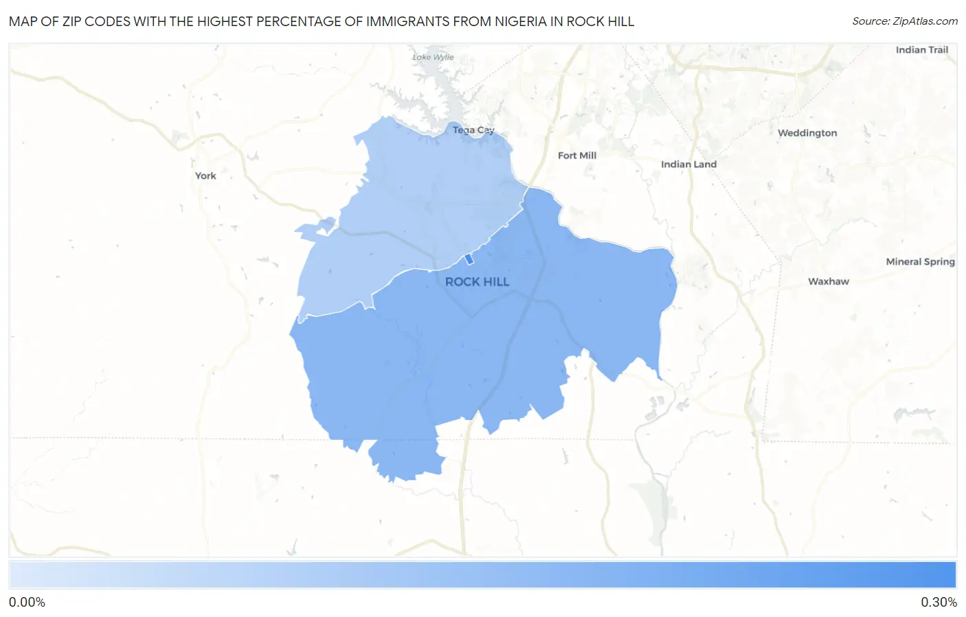 Zip Codes with the Highest Percentage of Immigrants from Nigeria in Rock Hill Map