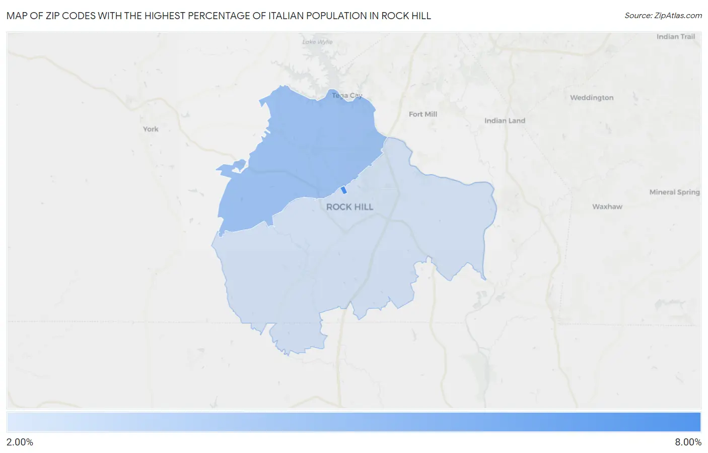 Zip Codes with the Highest Percentage of Italian Population in Rock Hill Map