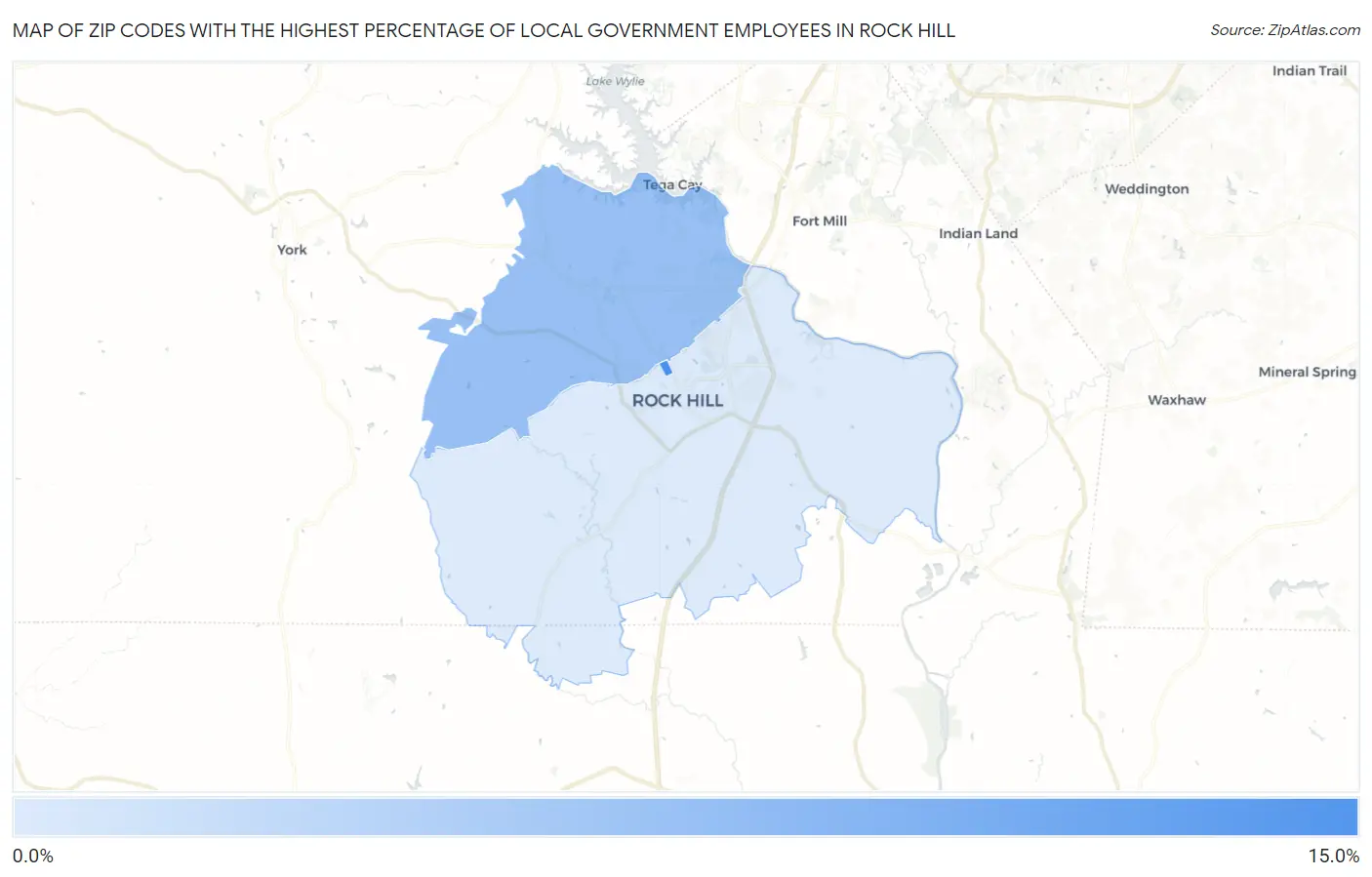 Zip Codes with the Highest Percentage of Local Government Employees in Rock Hill Map