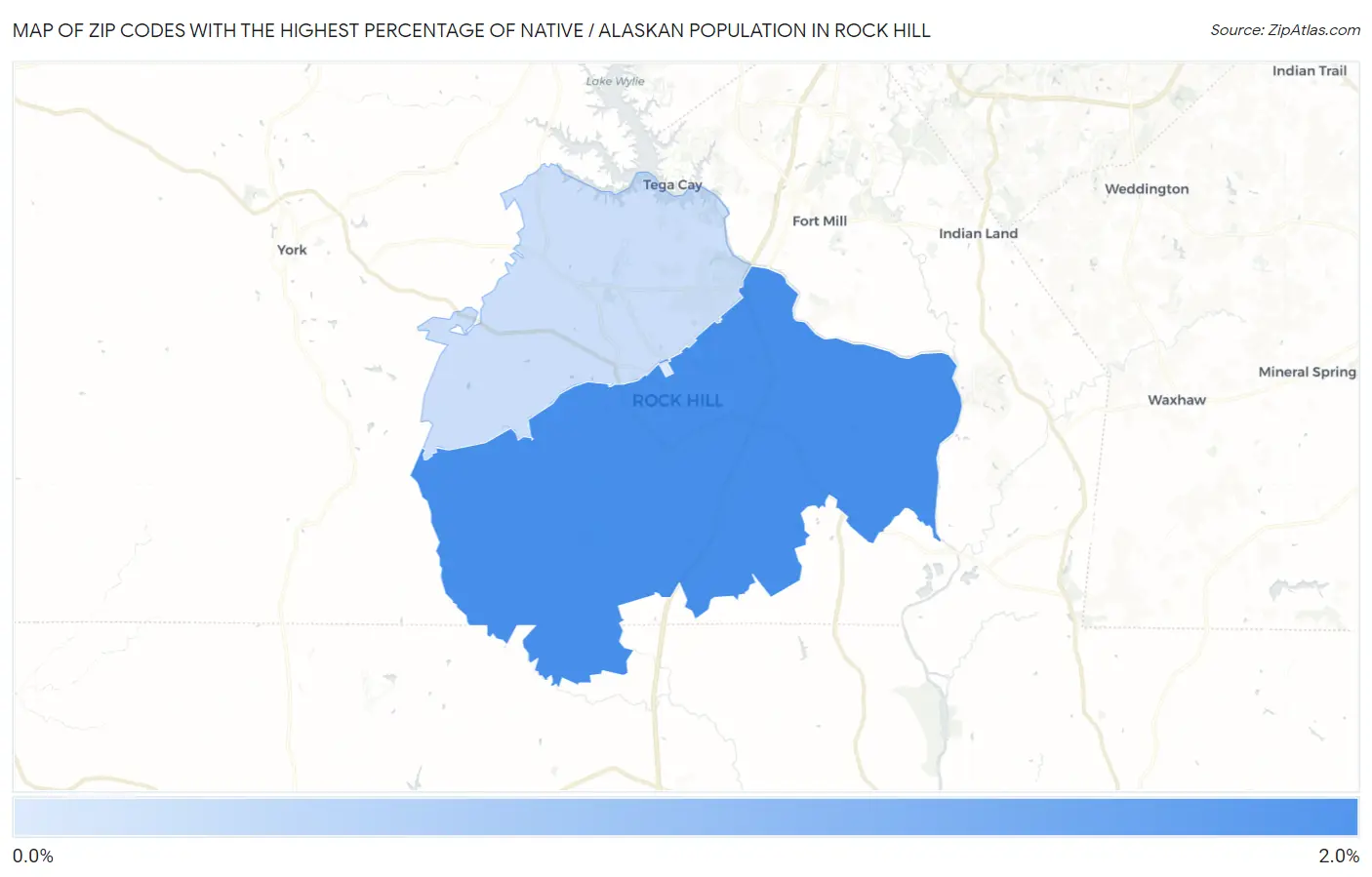 Zip Codes with the Highest Percentage of Native / Alaskan Population in Rock Hill Map