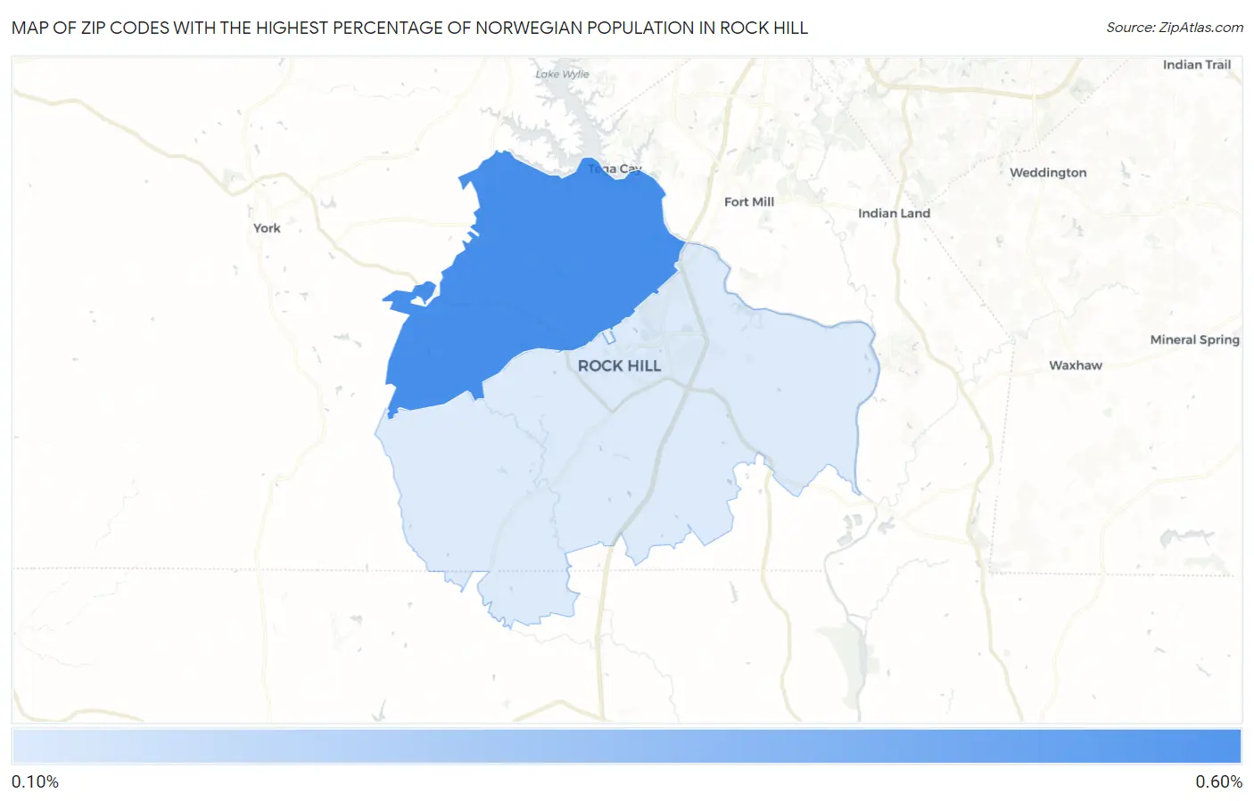 Zip Codes with the Highest Percentage of Norwegian Population in Rock Hill Map