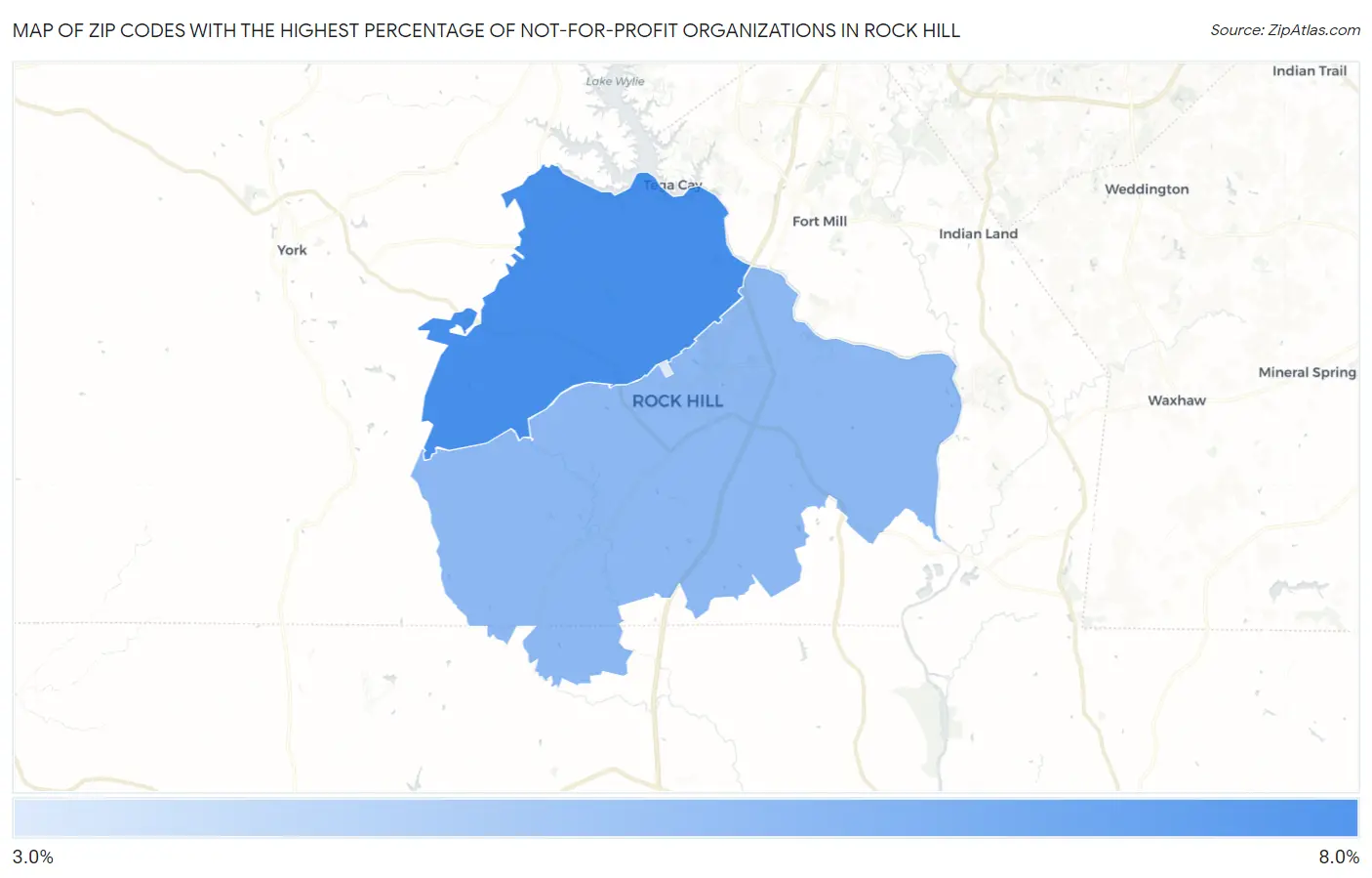 Zip Codes with the Highest Percentage of Not-for-profit Organizations in Rock Hill Map
