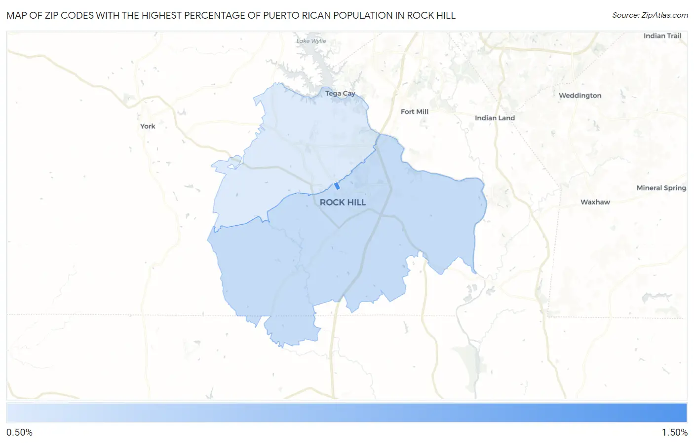 Zip Codes with the Highest Percentage of Puerto Rican Population in Rock Hill Map