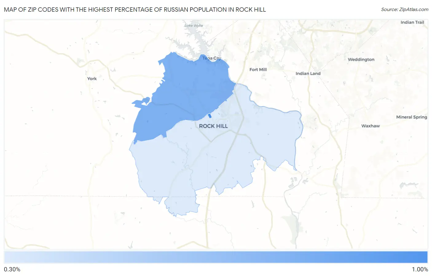 Zip Codes with the Highest Percentage of Russian Population in Rock Hill Map