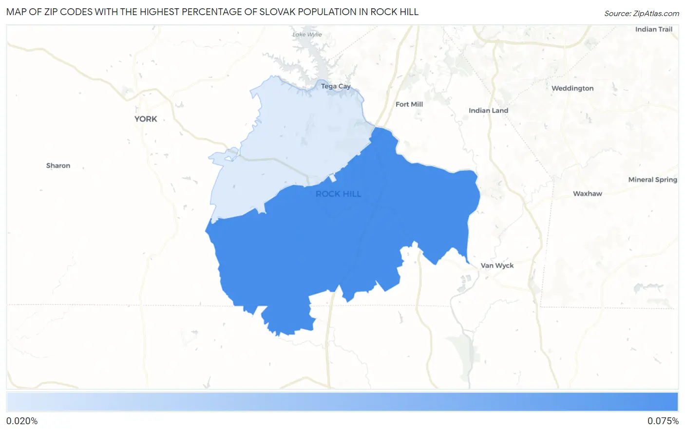 Zip Codes with the Highest Percentage of Slovak Population in Rock Hill Map