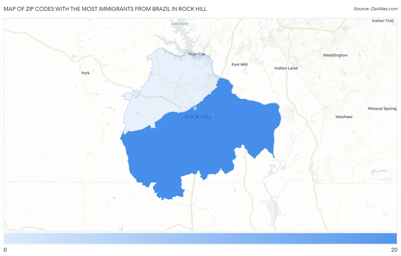Zip Codes with the Most Immigrants from Brazil in Rock Hill Map