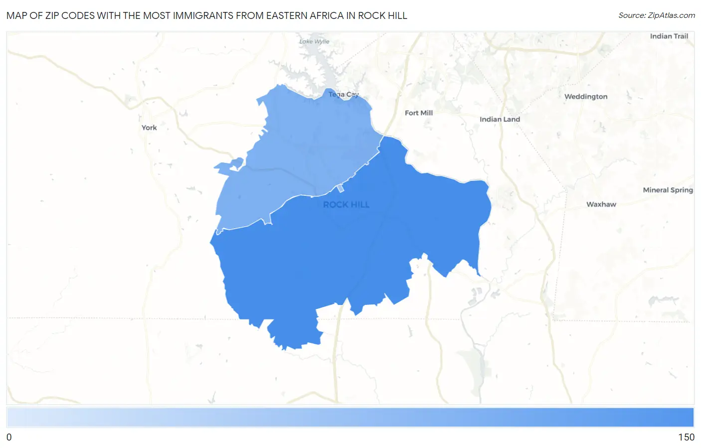 Zip Codes with the Most Immigrants from Eastern Africa in Rock Hill Map