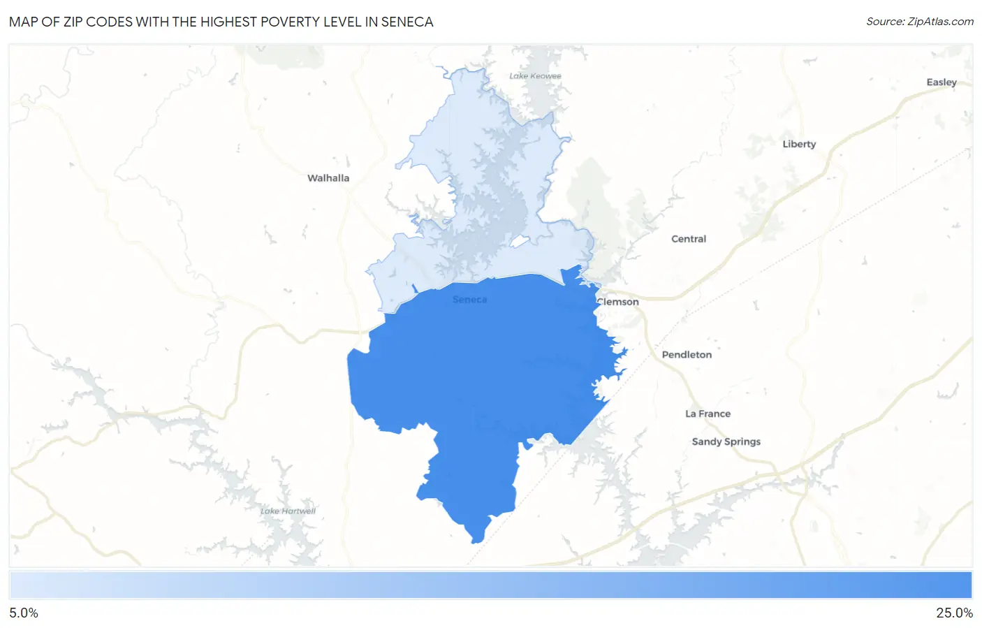 Zip Codes with the Highest Poverty Level in Seneca Map