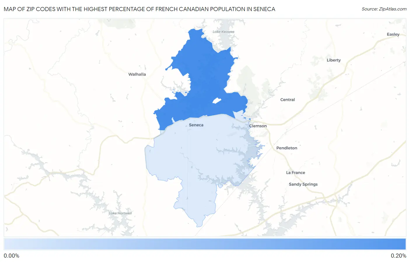 Zip Codes with the Highest Percentage of French Canadian Population in Seneca Map