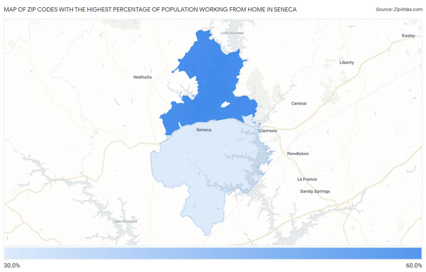 Zip Codes with the Highest Percentage of Population Working from Home in Seneca Map