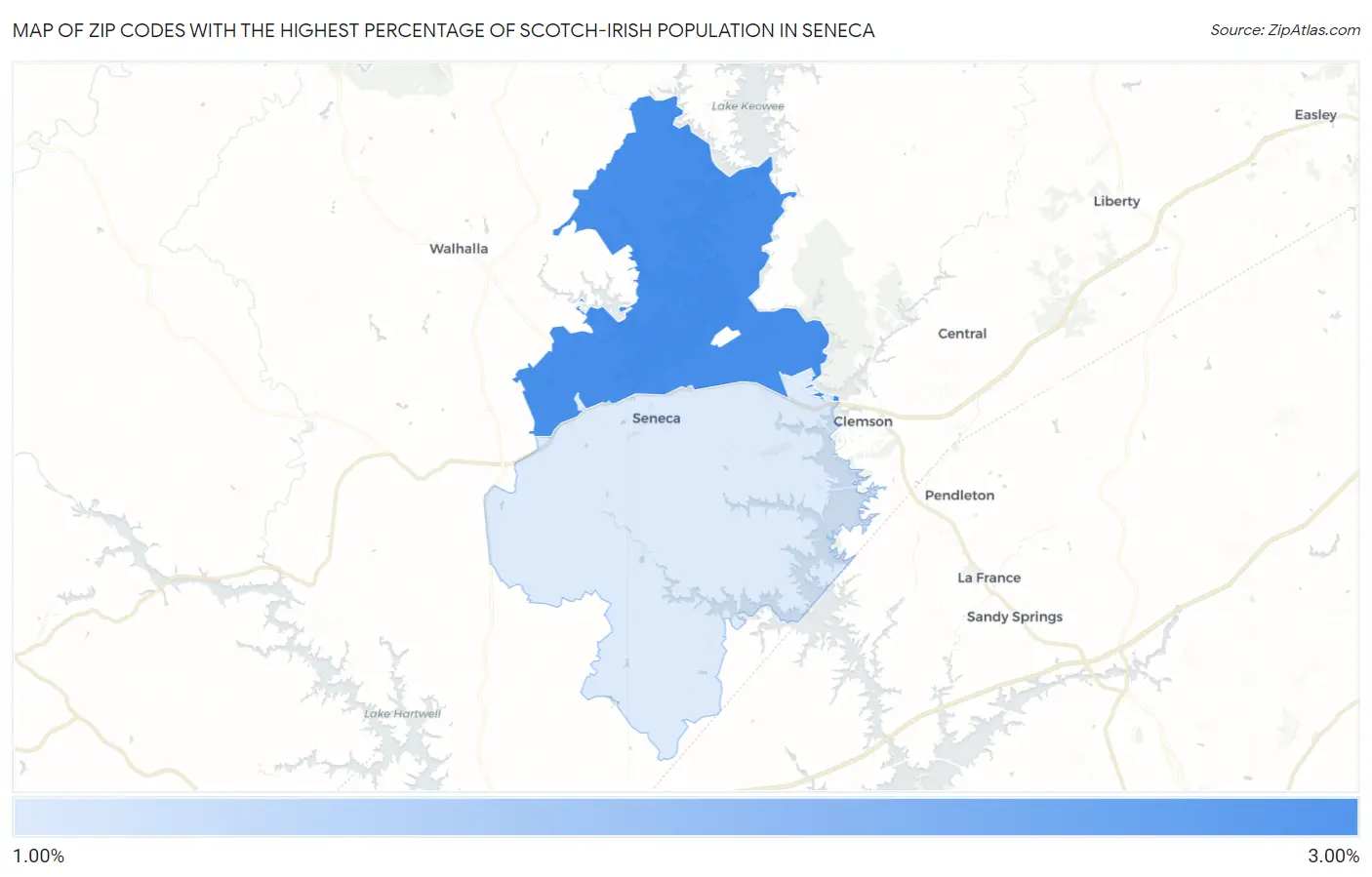 Zip Codes with the Highest Percentage of Scotch-Irish Population in Seneca Map