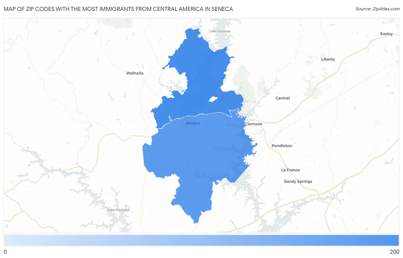 Zip Codes with the Most Immigrants from Central America in Seneca Map