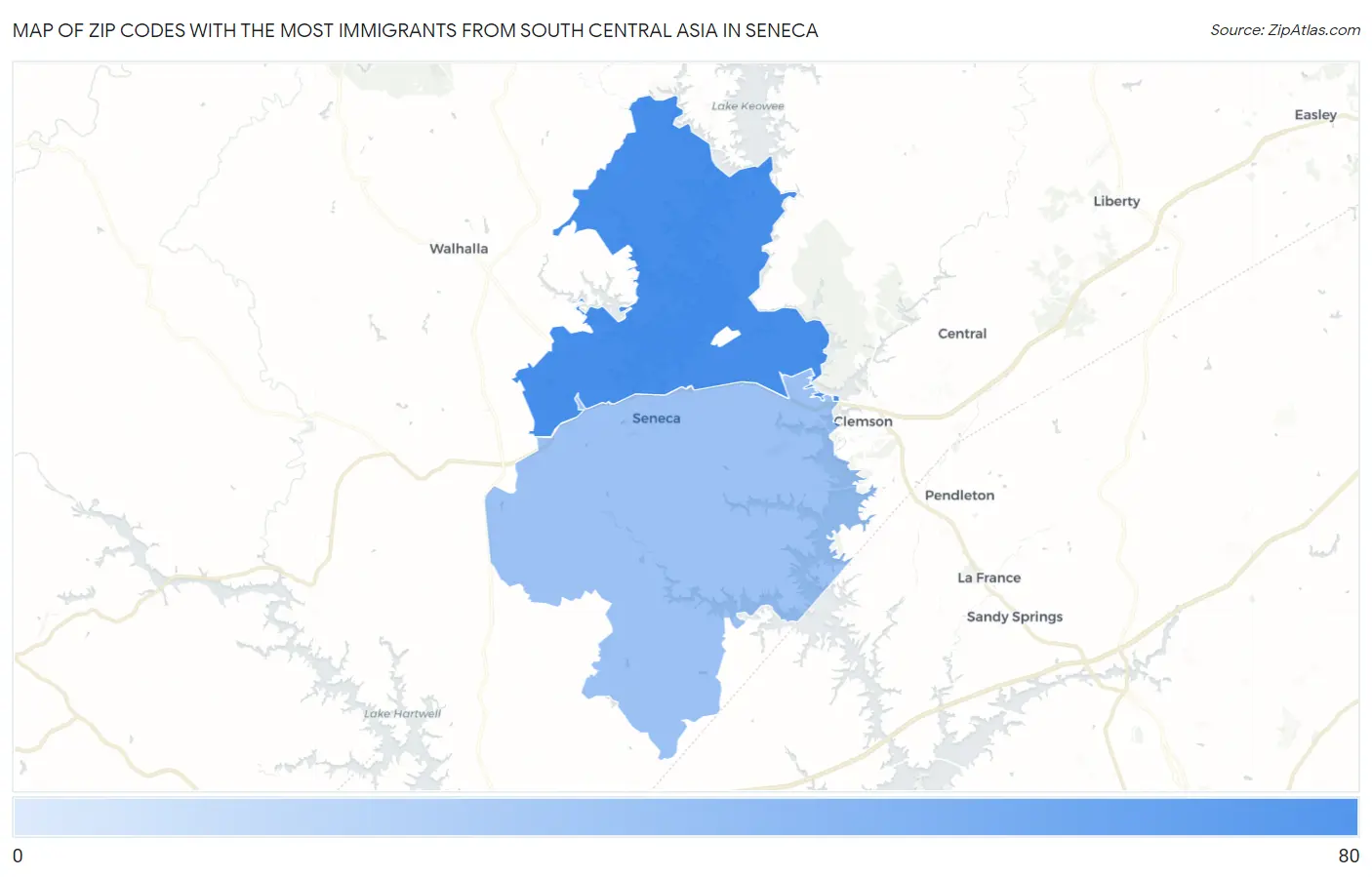 Zip Codes with the Most Immigrants from South Central Asia in Seneca Map