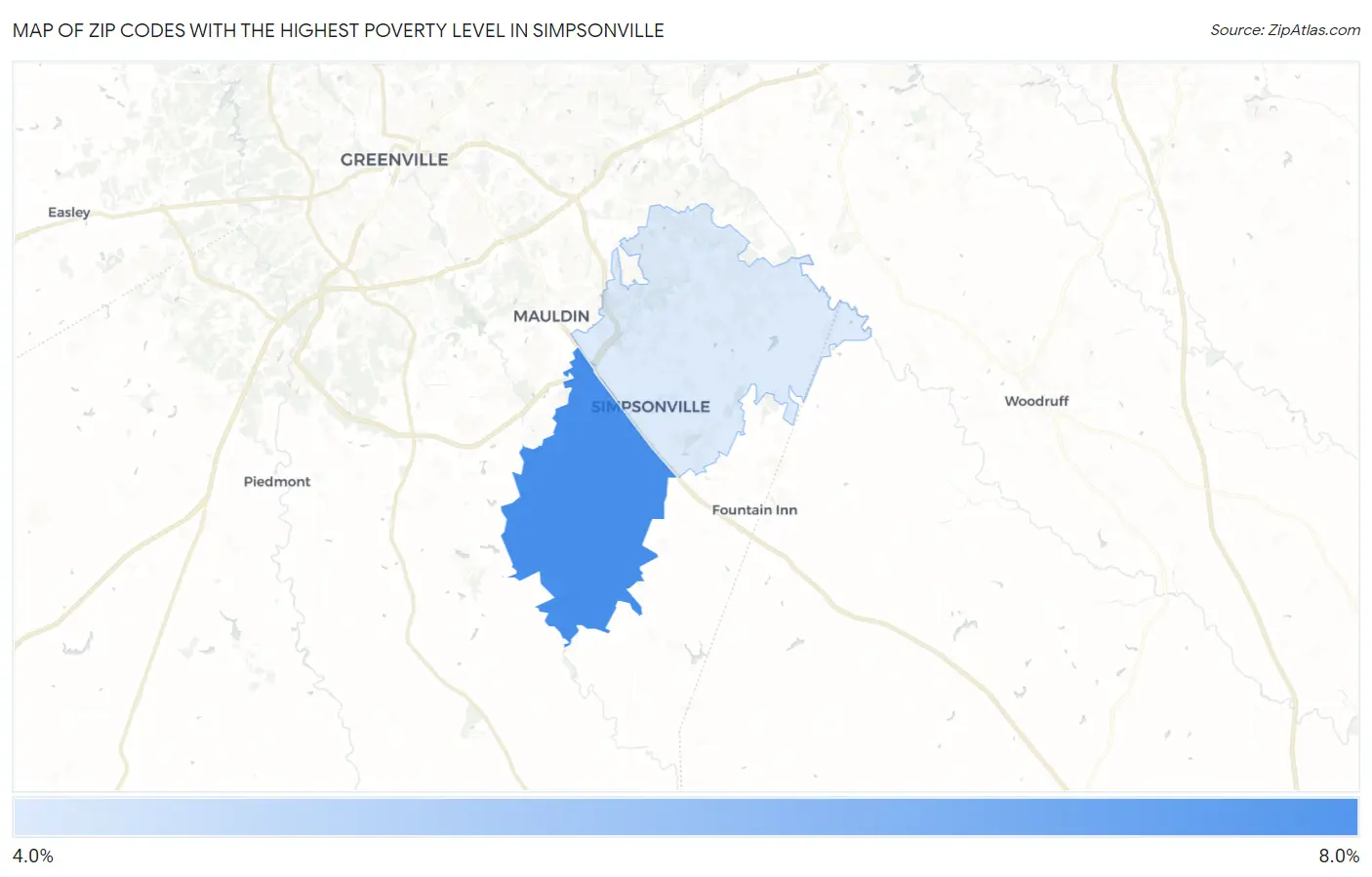 Zip Codes with the Highest Poverty Level in Simpsonville Map