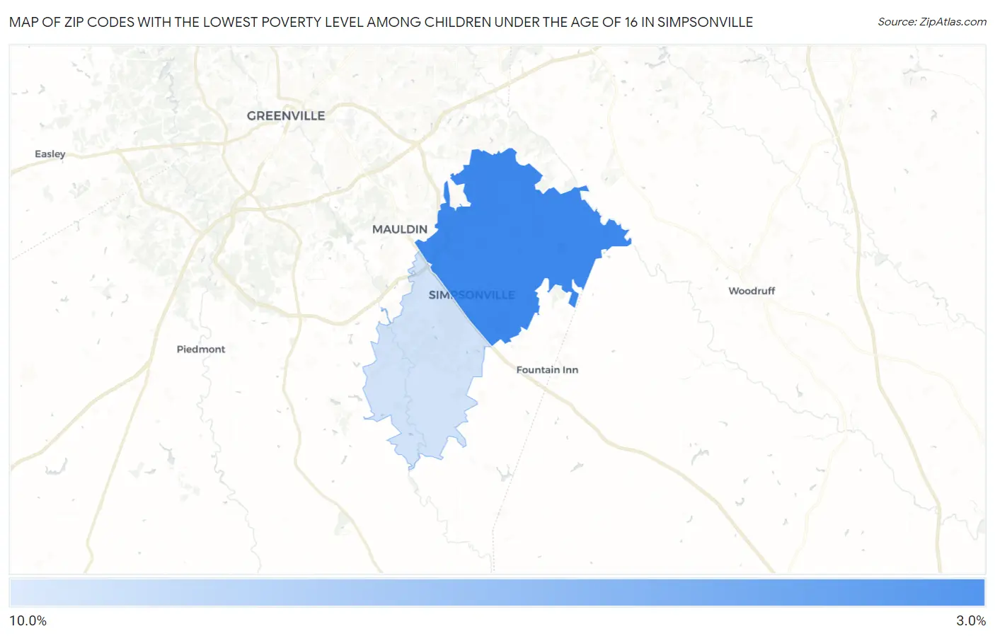 Zip Codes with the Lowest Poverty Level Among Children Under the Age of 16 in Simpsonville Map